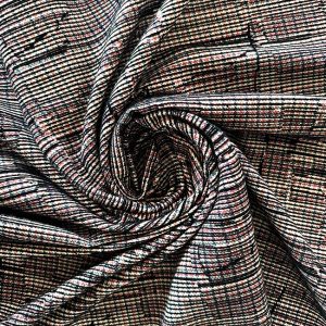 Poly-viscose with houndstooth design and striped Flock print